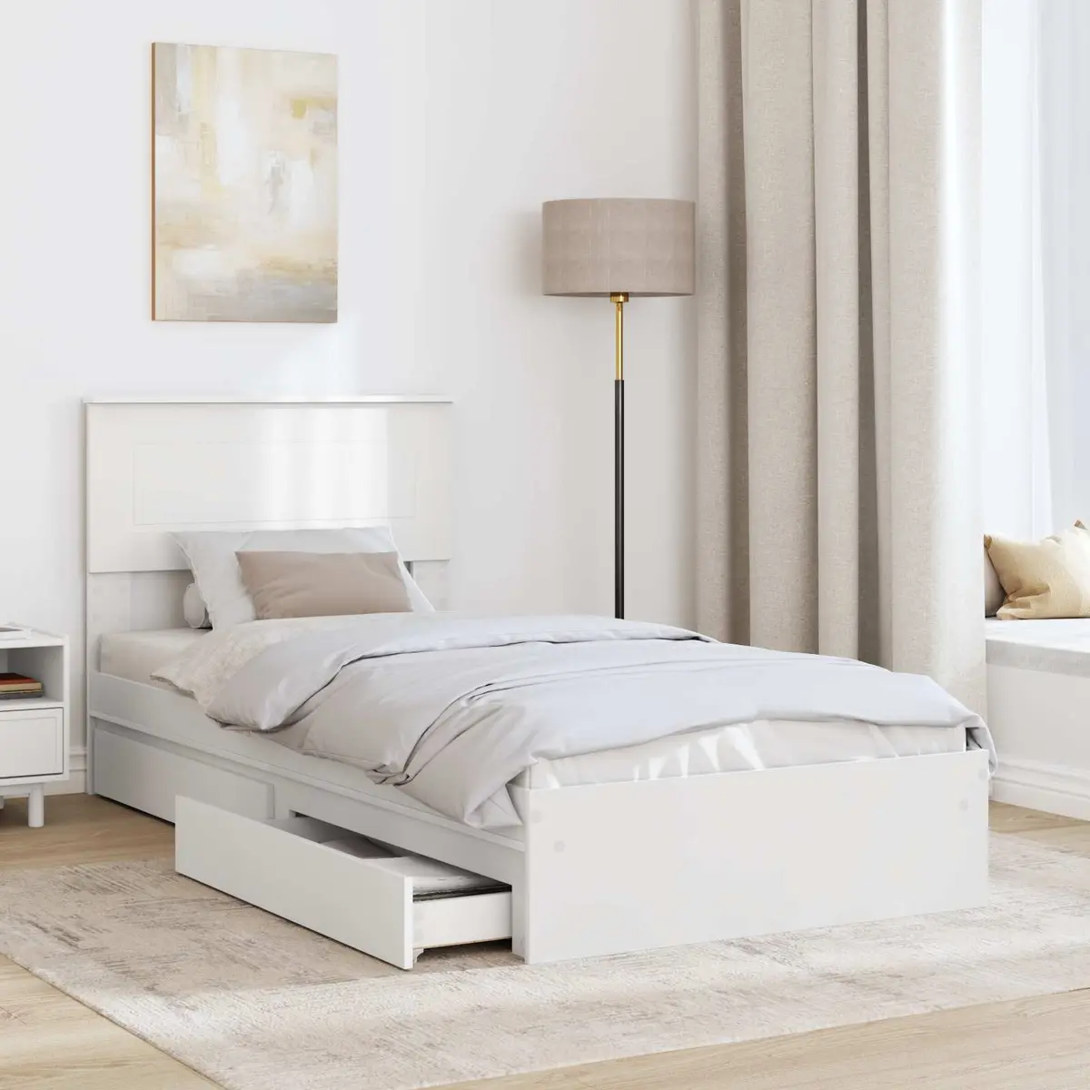 Storage Bed Frame with Drawer White 90 x 190 cm Engineered Wood