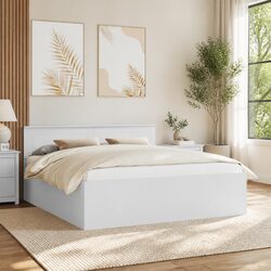 White Bed Frame with Headboard 180 x 200 cm