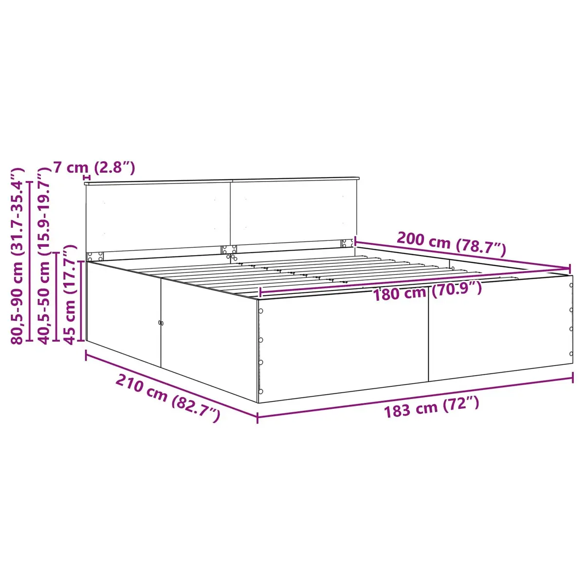 Bed Frame with Headboard White 180 x 200 cm Modern Engineered Wood