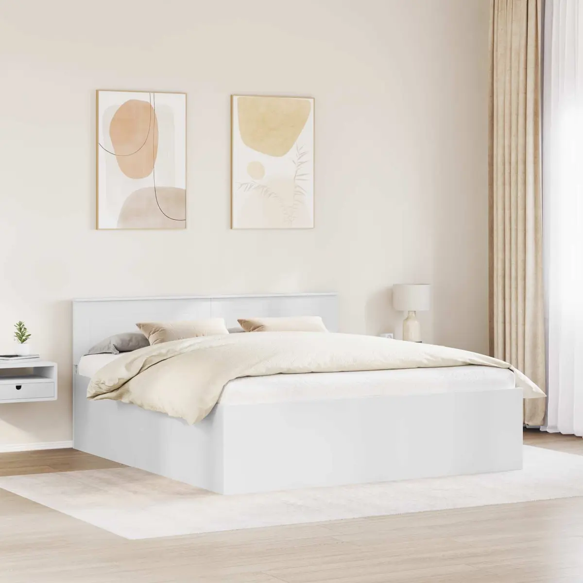 Bed Frame with Headboard White 180 x 200 cm Modern Engineered Wood
