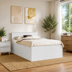 Contemporary White Bed Frame with Headboard 135 x 190 cm