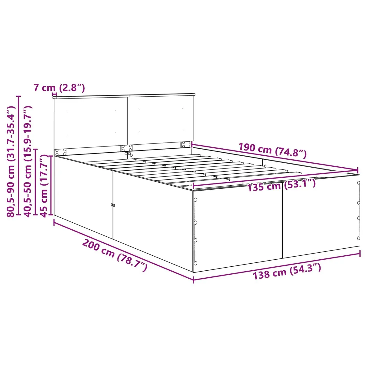 White Bed Frame with Headboard 135 x 190 cm