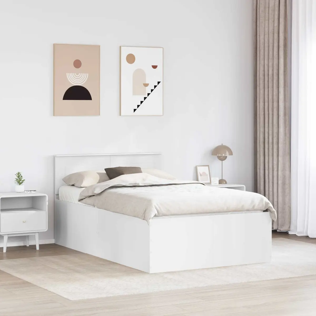 White Bed Frame with Headboard 135 x 190 cm