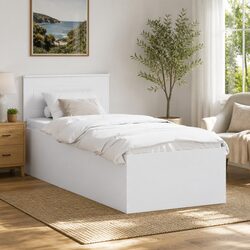 White Bed Frame with Headboard 90 x 190 cm for Modern Spaces