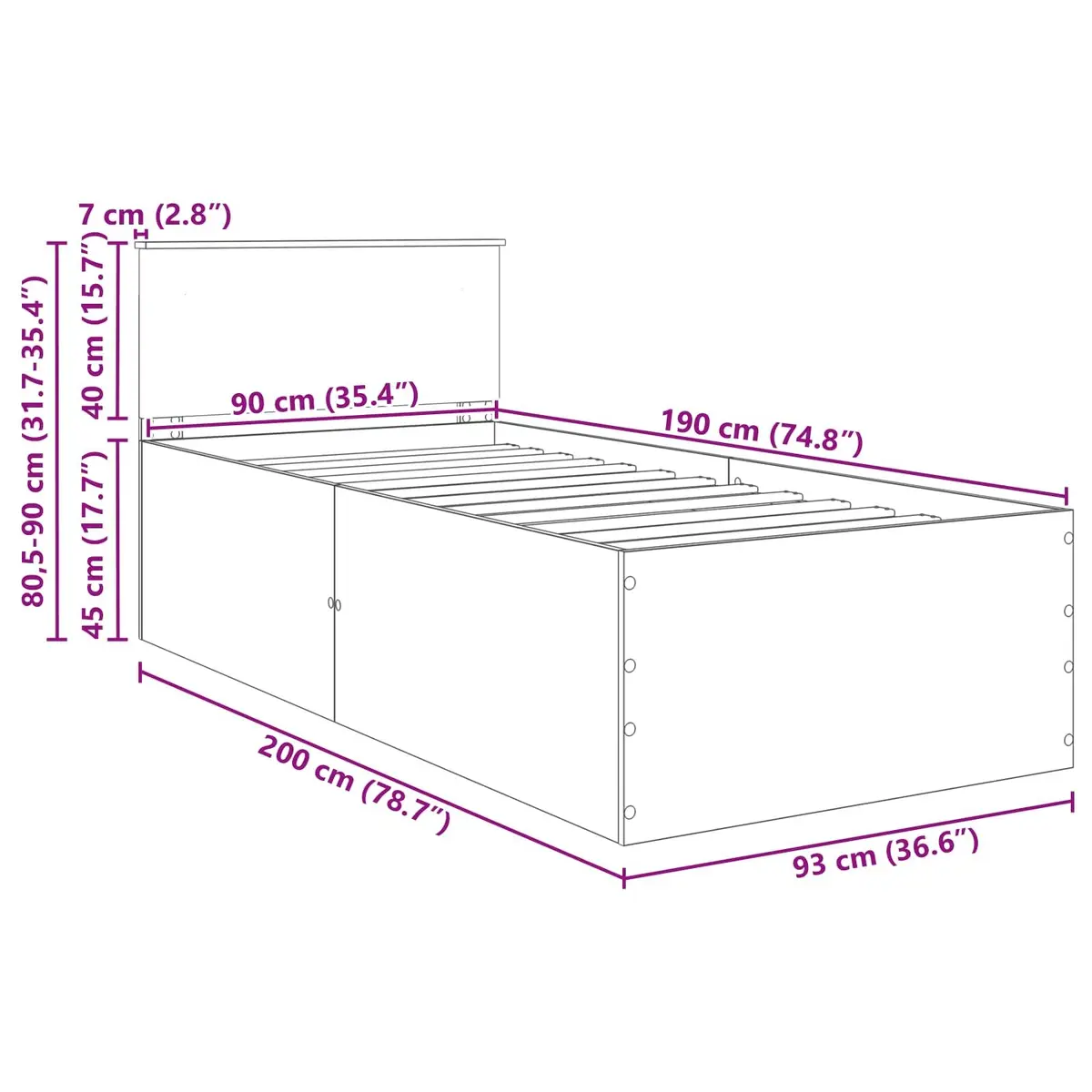 Bed Frame with Headboard White 90 x 190 cm Modern Bedroom Engineered Wood