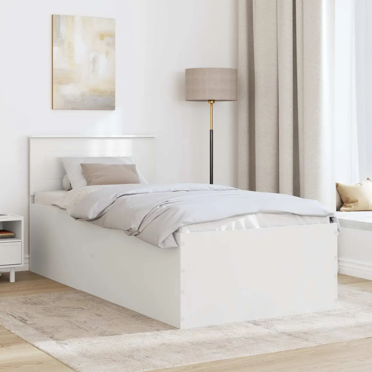 Bed Frame with Headboard White 90 x 190 cm Modern Bedroom Engineered Wood