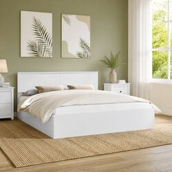 White Bed Frame with Headboard 180 x 200 cm
