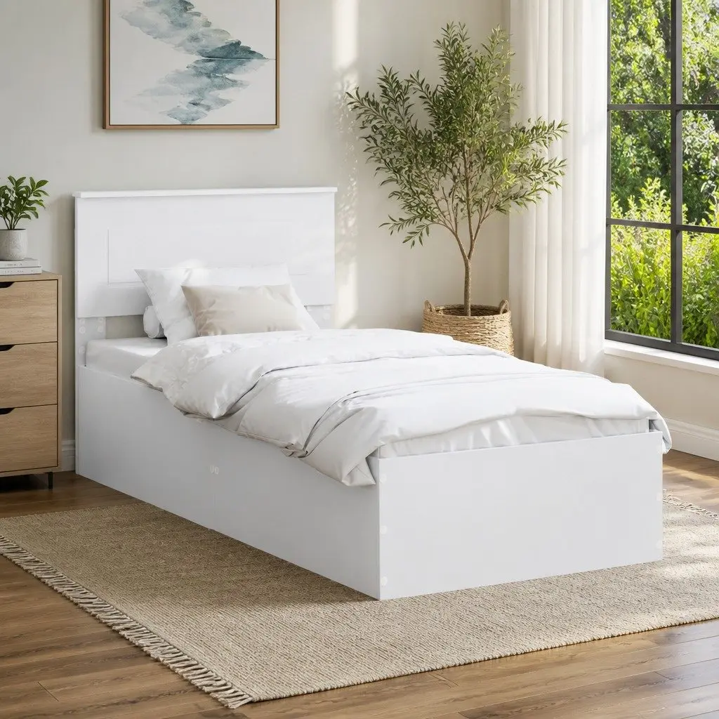 White Bed Frame with Headboard 90 x 190 cm