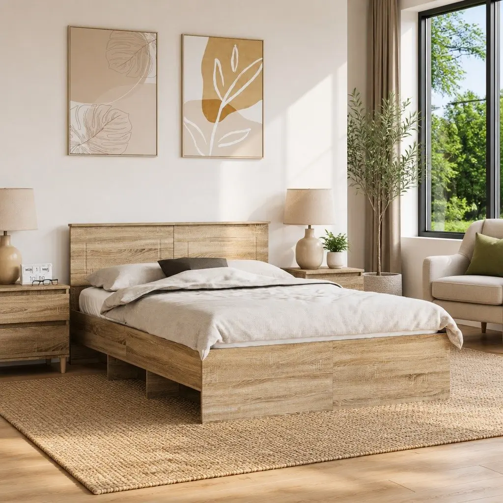 Bed Frame 150 x 200 cm in Brown with Headboard