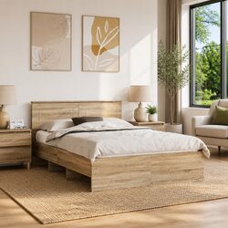 Brown Engineered Wood Bed Frame 150 x 200 cm with Headboard