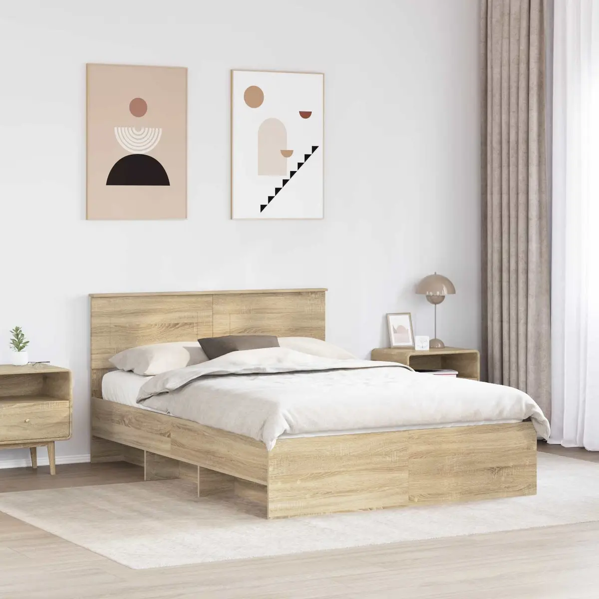 Bed Frame 150 x 200 cm in Brown with Headboard