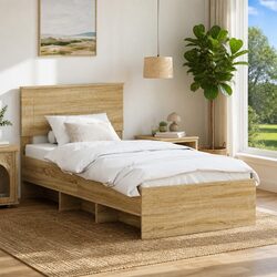 Brown Bed Frame with Headboard 90 x 200 cm
