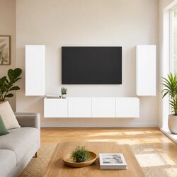 Modern White TV Wall Cabinet Set for Cozy Living Spaces