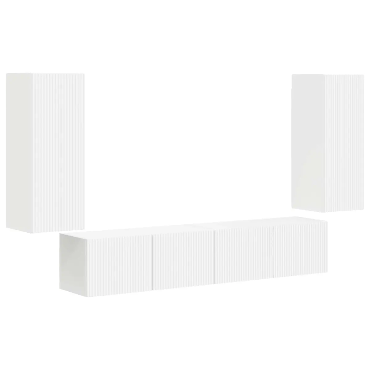 TV Wall Cabinet Set Modern White 4 Piece Engineered Wood Wall-Mounted Storage Shelves Living Room