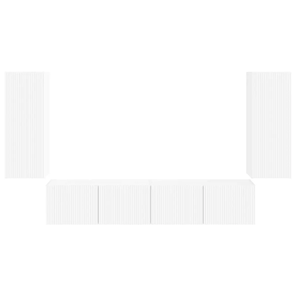 TV Wall Cabinet Set Modern White 4 Piece Engineered Wood Wall-Mounted Storage Shelves Living Room