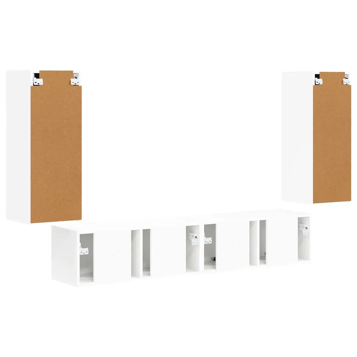 TV Wall Cabinet Set Modern White 4 Piece Engineered Wood Wall-Mounted Storage Shelves Living Room