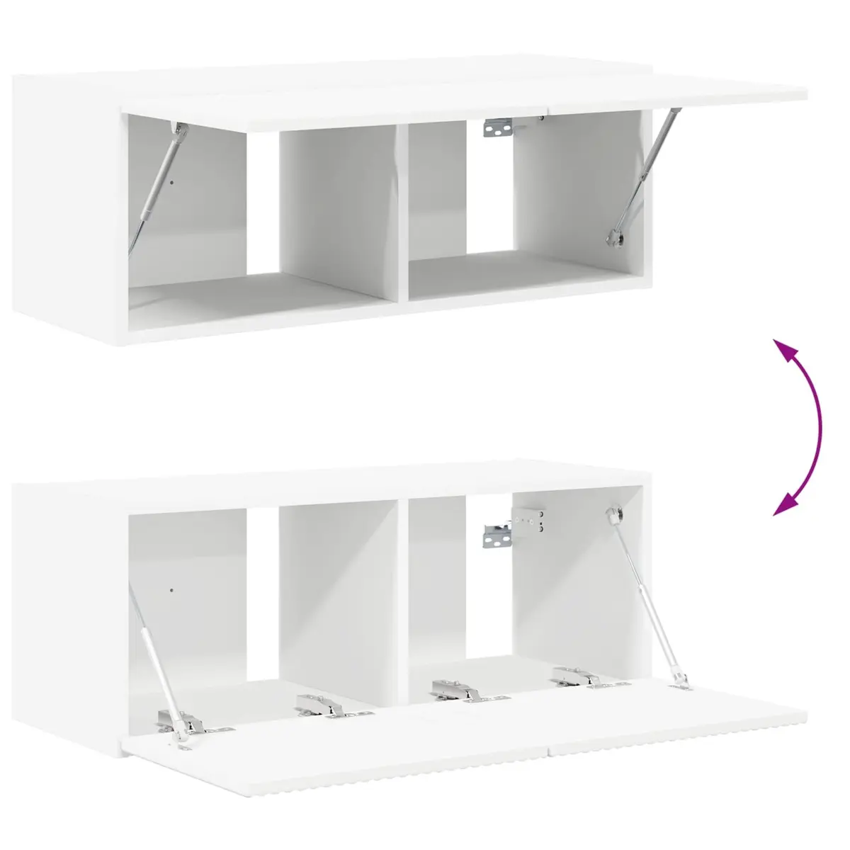 TV Wall Cabinet Set Modern White 4 Piece Engineered Wood Wall-Mounted Storage Shelves Living Room