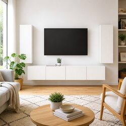 White Wall-Mounted TV Cabinet Set – 4 Pieces