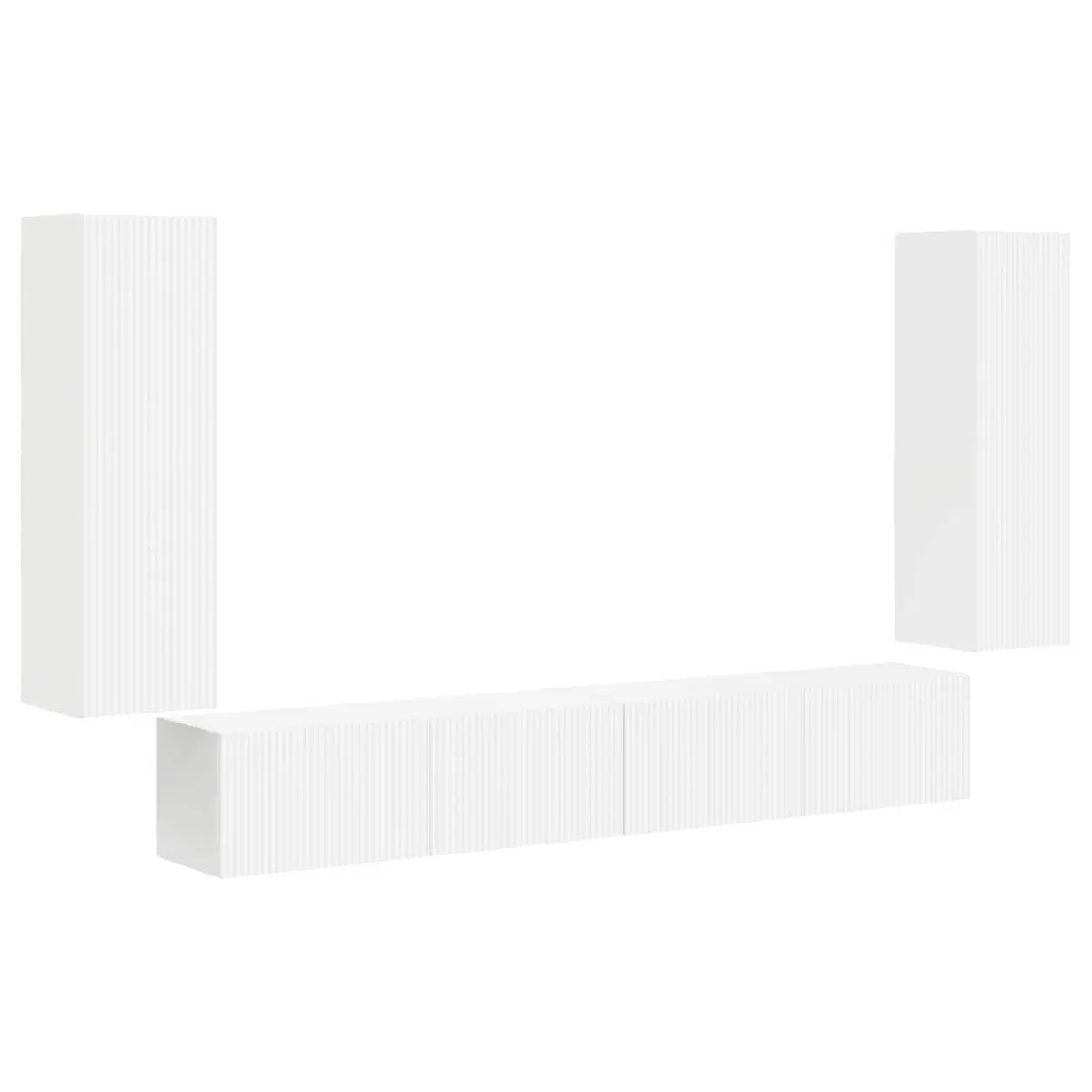 TV Wall Cabinet Set White Wall-Mounted 4 Piece Engineered Wood Storage Entertainment Unit