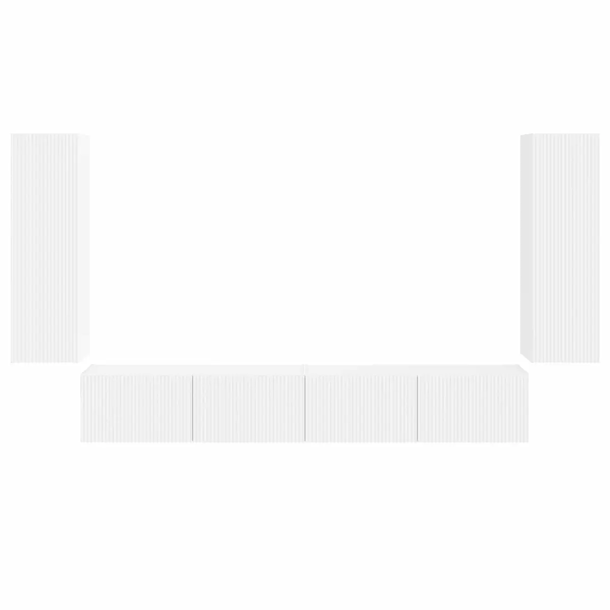 TV Wall Cabinet Set White Wall-Mounted 4 Piece Engineered Wood Storage Entertainment Unit