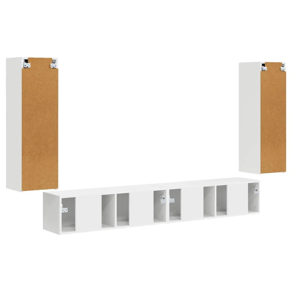 TV Wall Cabinet Set White Wall-Mounted 4 Piece Engineered Wood Storage Entertainment Unit