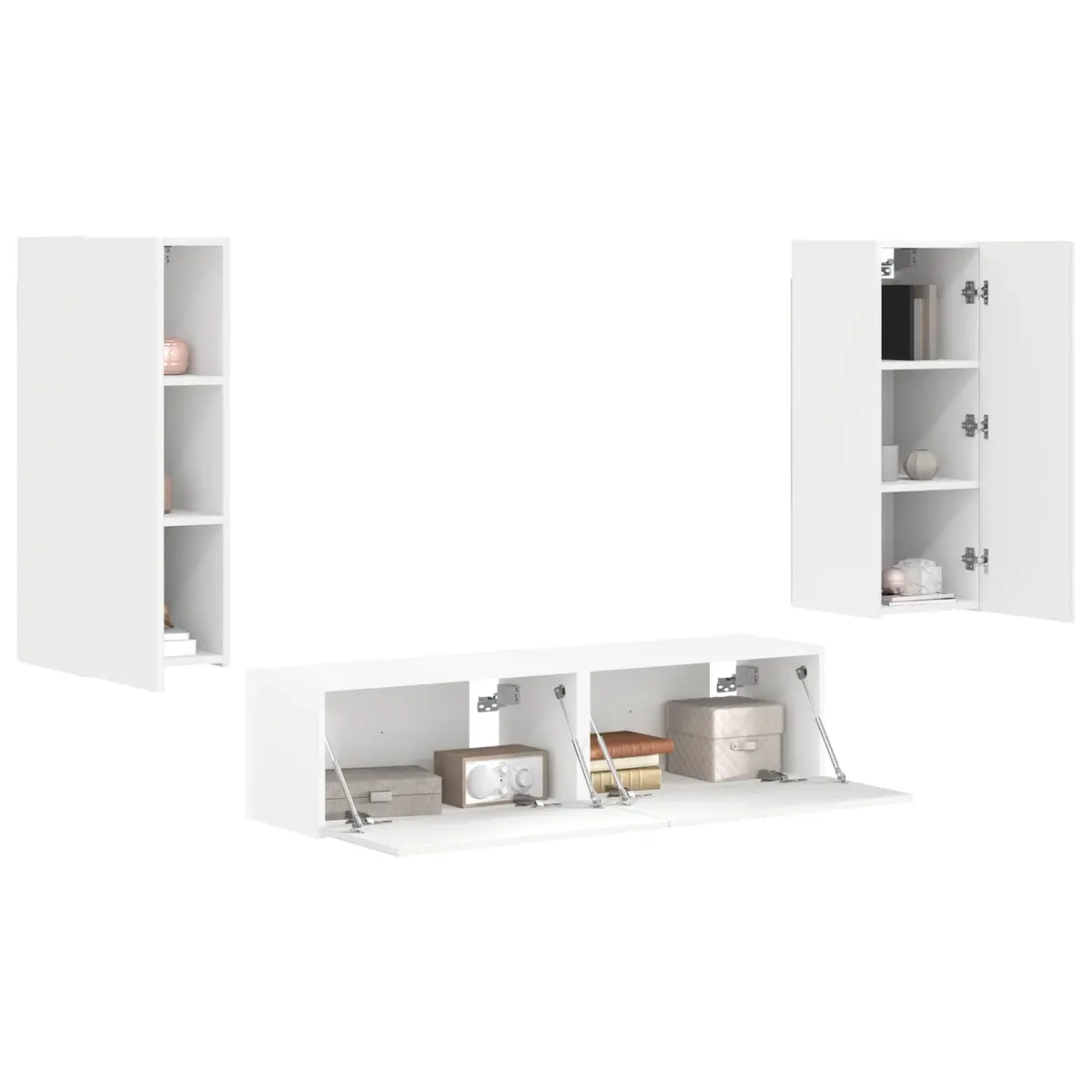 Wall-mounted TV Cabinet Set 2 Pieces White Modern Style