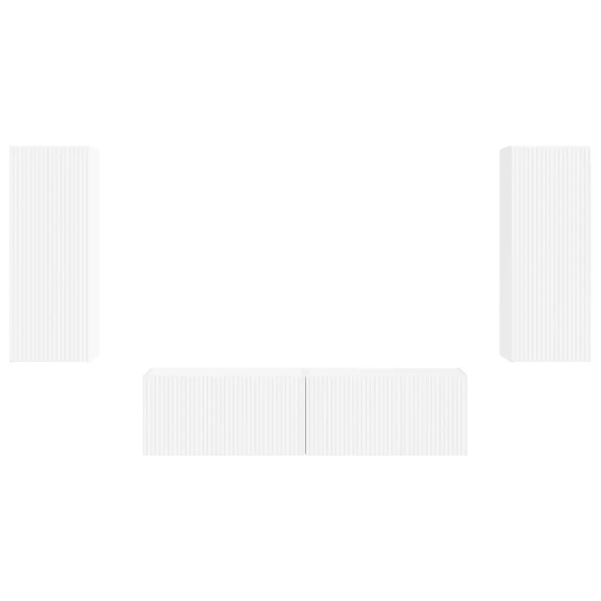 Wall-mounted TV Cabinet Set 2 Pieces White Modern Style