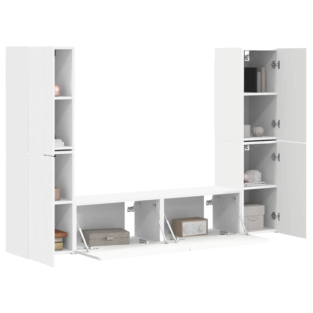 TV Cabinet Set White Modern Entertainment Centre Storage Unit 6 Piece Engineered Wood