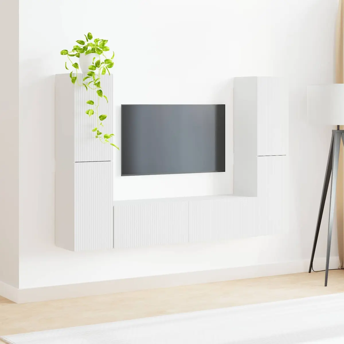 TV Cabinet Set White Modern Entertainment Centre Storage Unit 6 Piece Engineered Wood