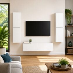 Modern 6-Piece White TV Cabinet Set with LED Lighting