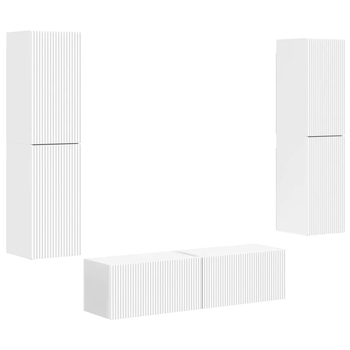 TV Cabinet Set White Modern 6 Piece Engineered Wood Composite with Shelves Drawers LED Lights