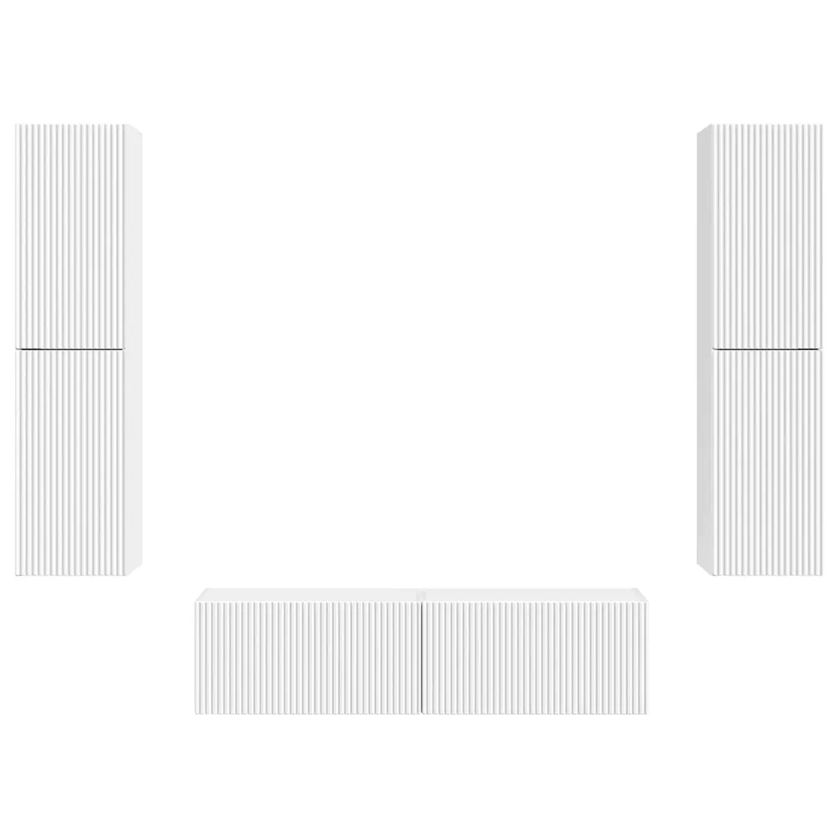 TV Cabinet Set White Modern 6 Piece Engineered Wood Composite with Shelves Drawers LED Lights