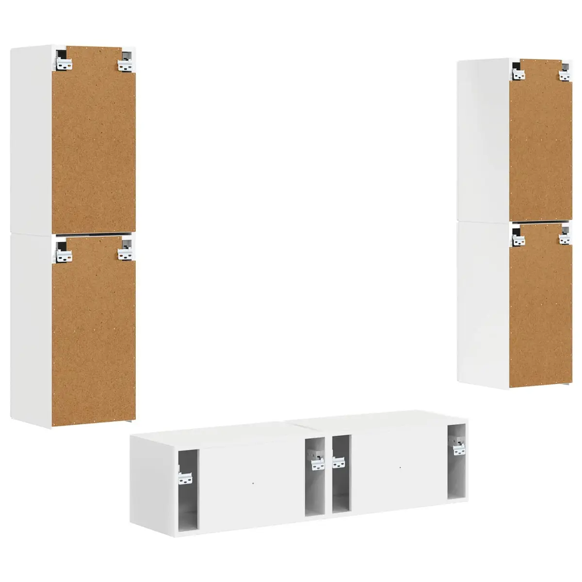 TV Cabinet Set White Modern 6 Piece Engineered Wood Composite with Shelves Drawers LED Lights