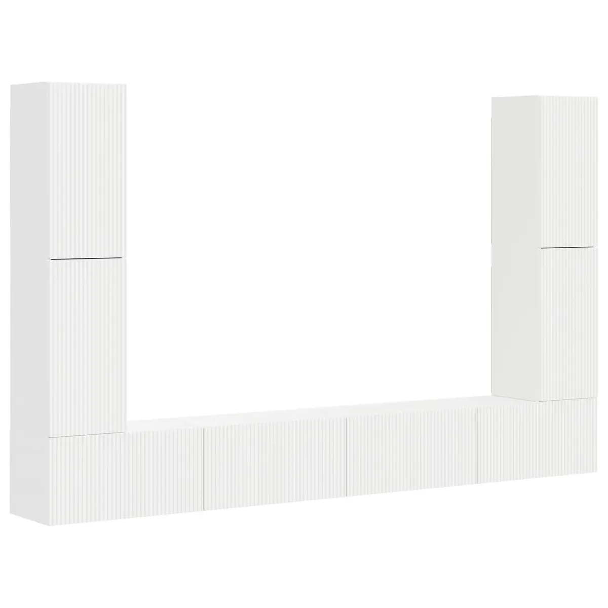 TV Cabinet Set Modern White 8 Piece Engineered Wood Entertainment Storage Furniture