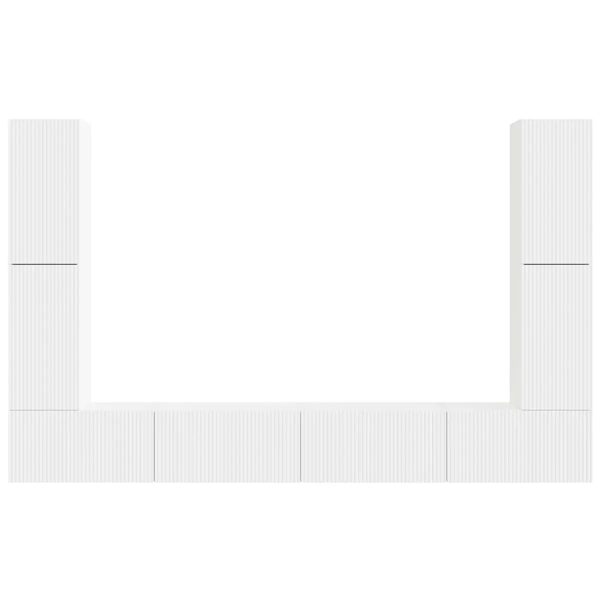 TV Cabinet Set Modern White 8 Piece Engineered Wood Entertainment Storage Furniture