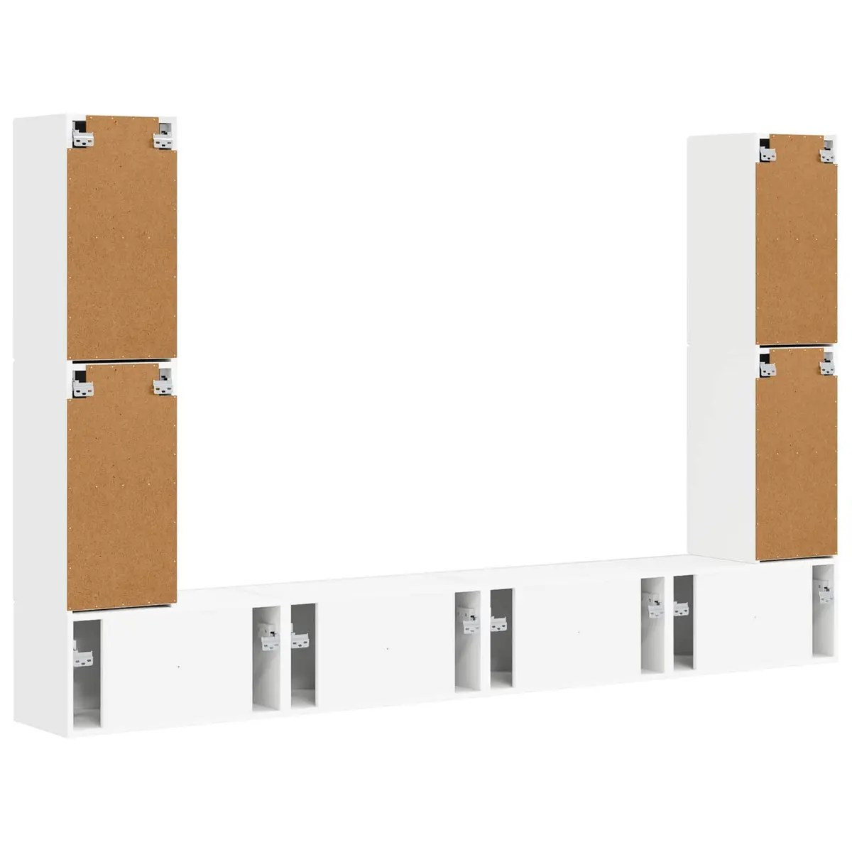 TV Cabinet Set Modern White 8 Piece Engineered Wood Entertainment Storage Furniture