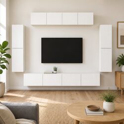 Inviting White Wall-Mounted TV Cabinet with 8 Compartments