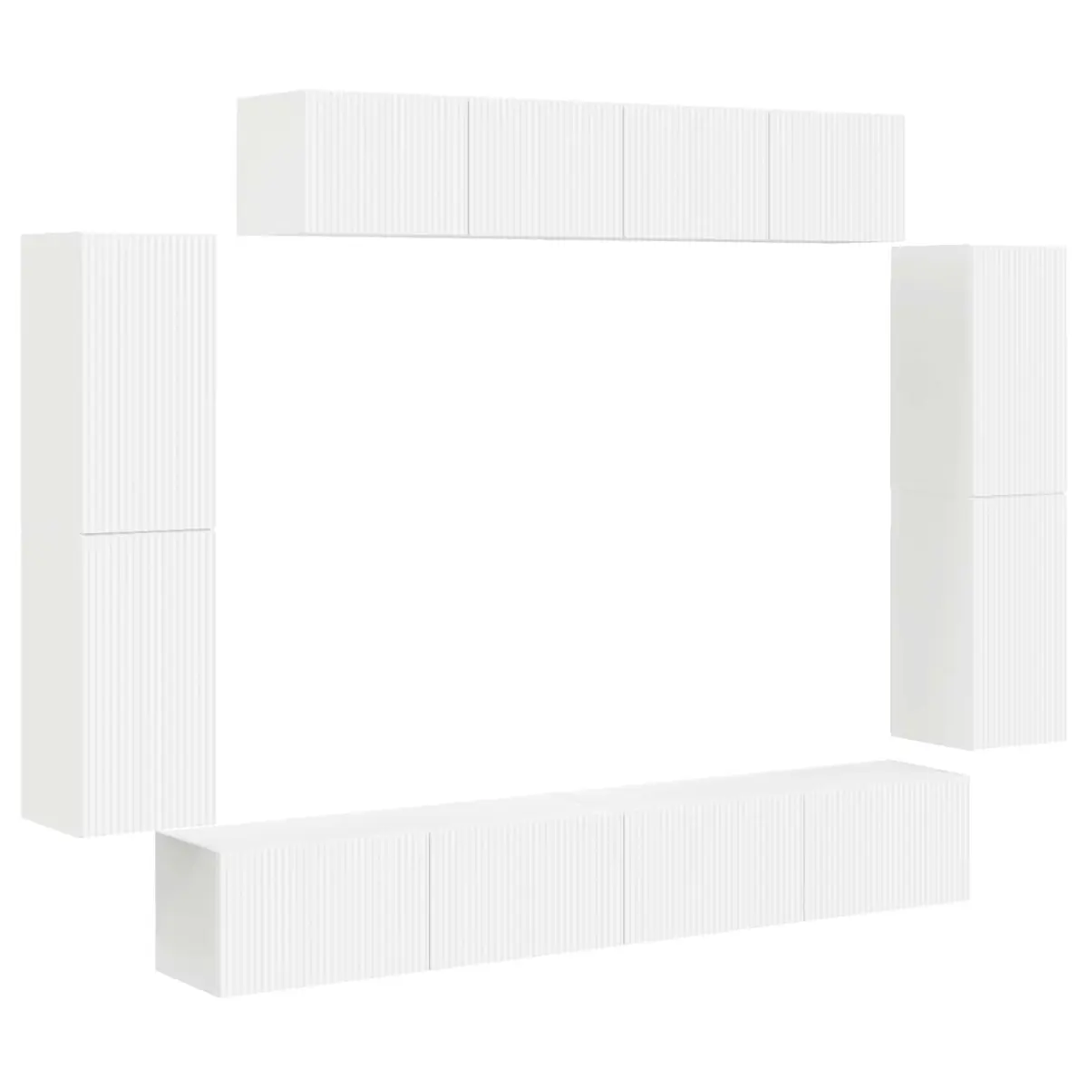 TV Cabinet Wall Mounted 8 Piece White Media Unit Storage Cabinet