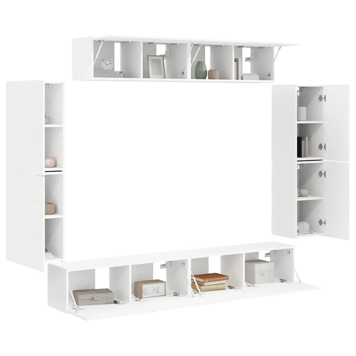 TV Cabinet Wall Mounted 8 Piece White Media Unit Storage Cabinet