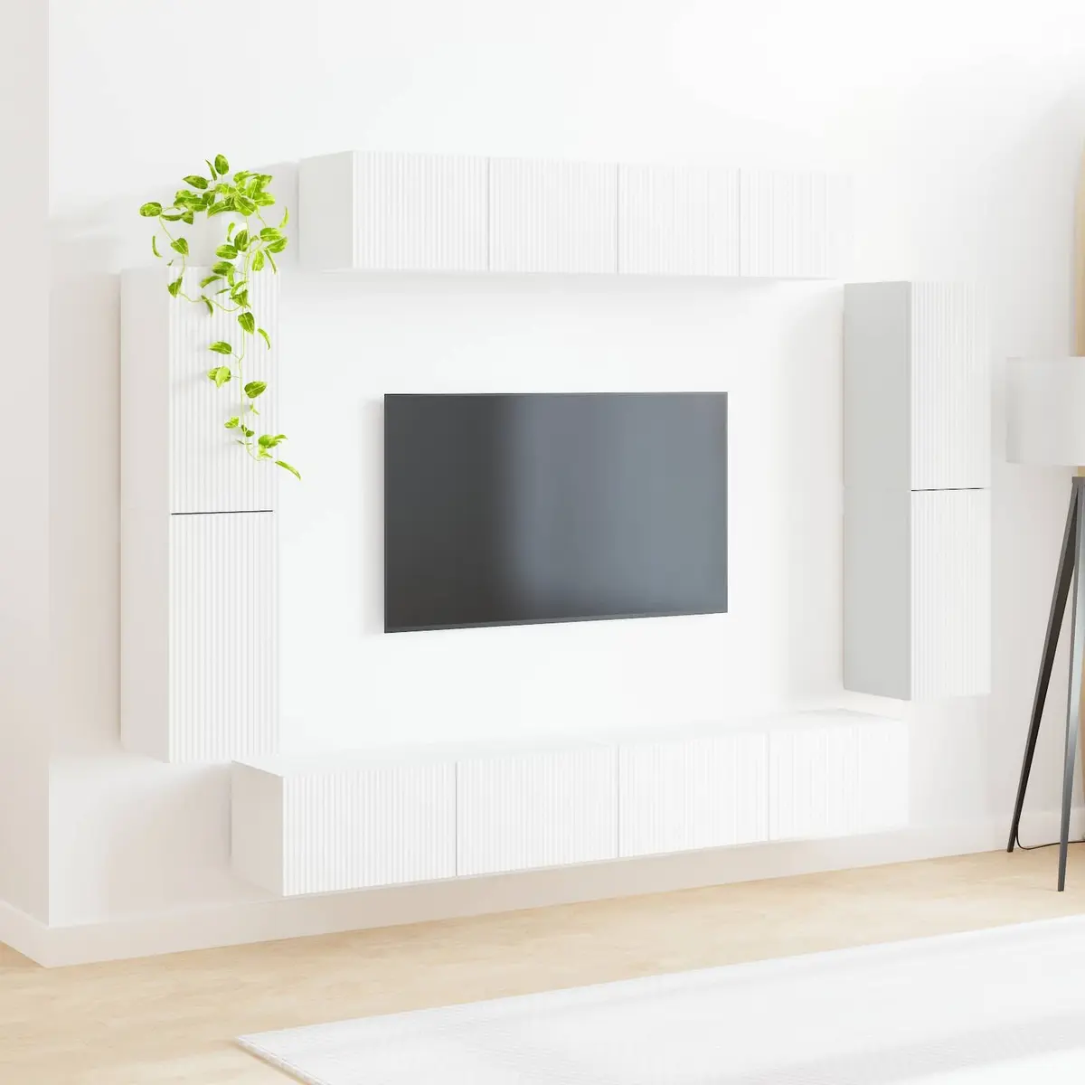 TV Cabinet Wall Mounted 8 Piece White Media Unit Storage Cabinet