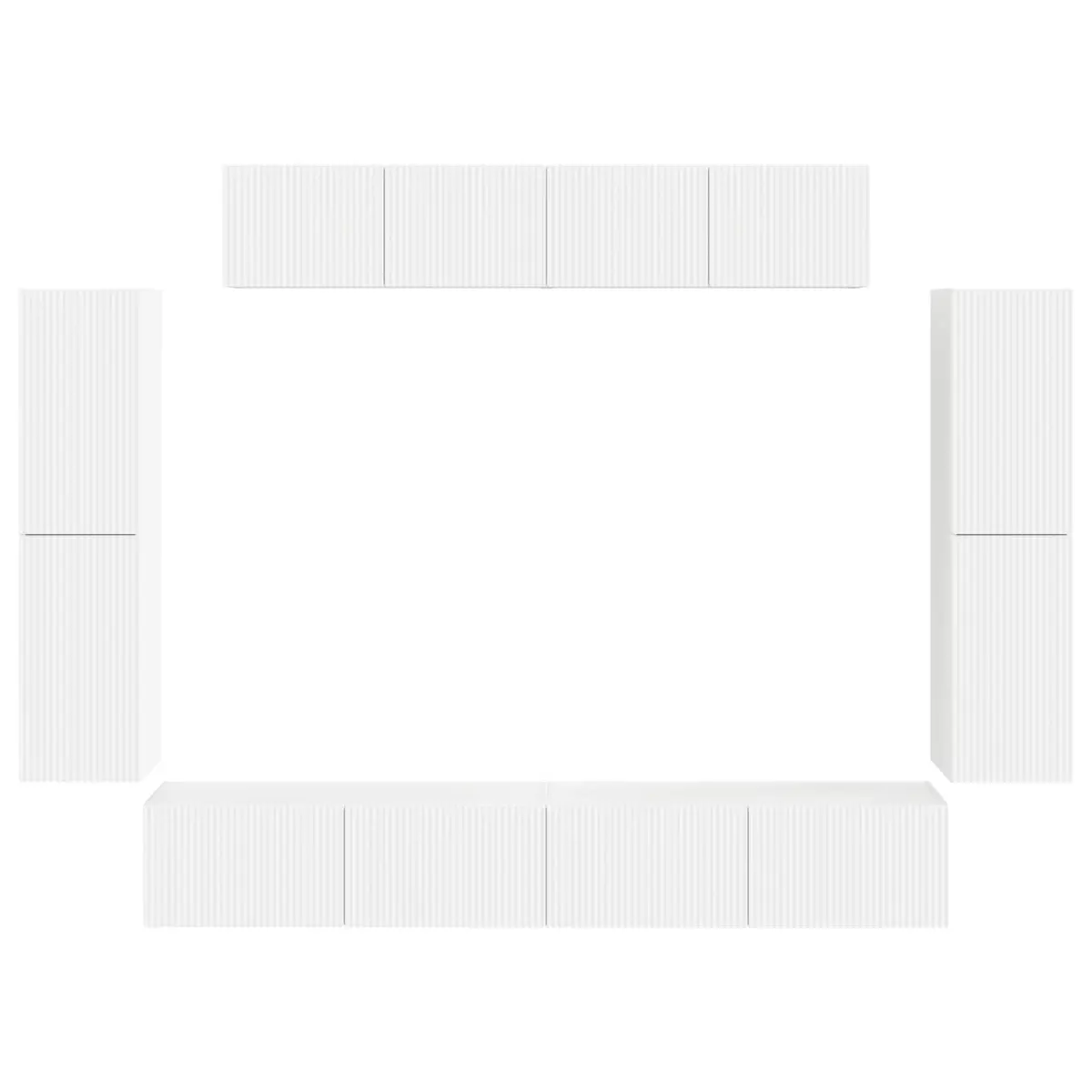 TV Cabinet Wall Mounted 8 Piece White Media Unit Storage Cabinet