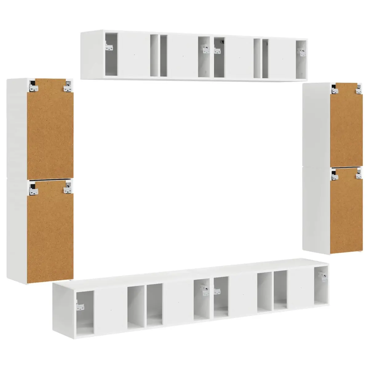 TV Cabinet Wall Mounted 8 Piece White Media Unit Storage Cabinet