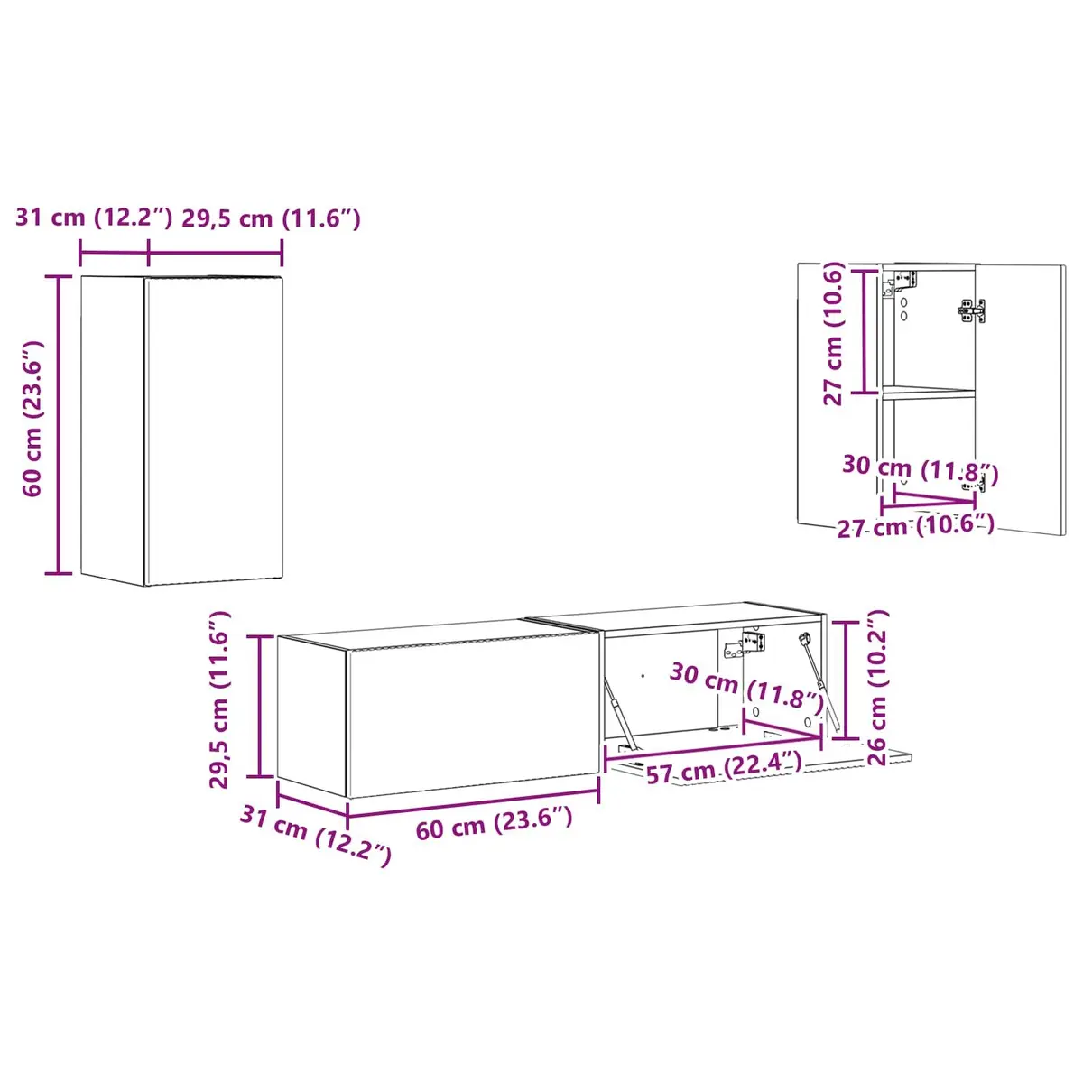White 4-Piece TV Cabinet Set for Entertainment