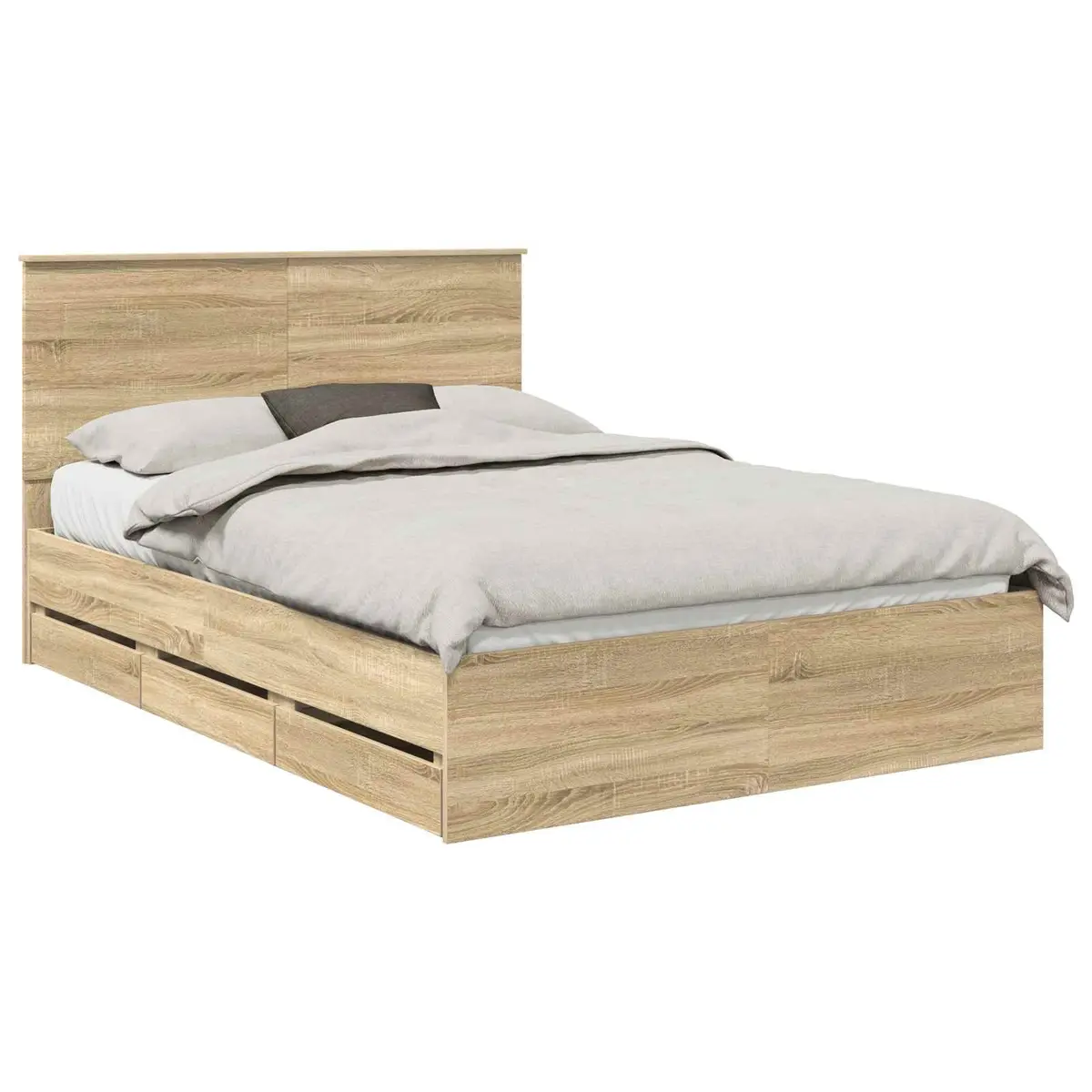 Bed Frame Modern Brown Engineered Wood with Storage Drawer 150 x 200 cm