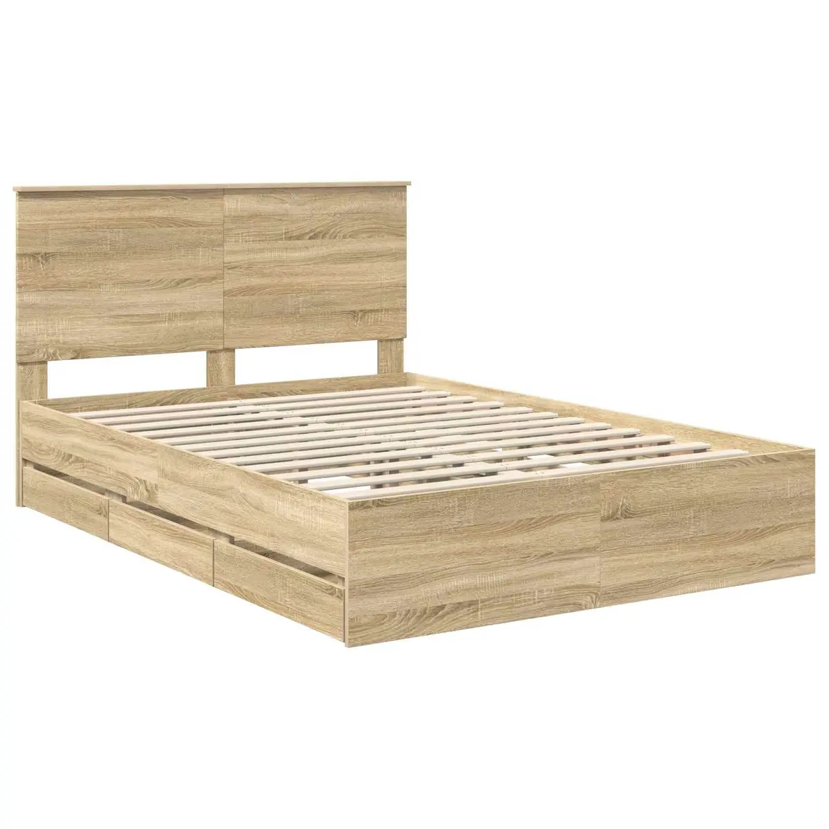 Bed Frame Modern Brown Engineered Wood with Storage Drawer 150 x 200 cm