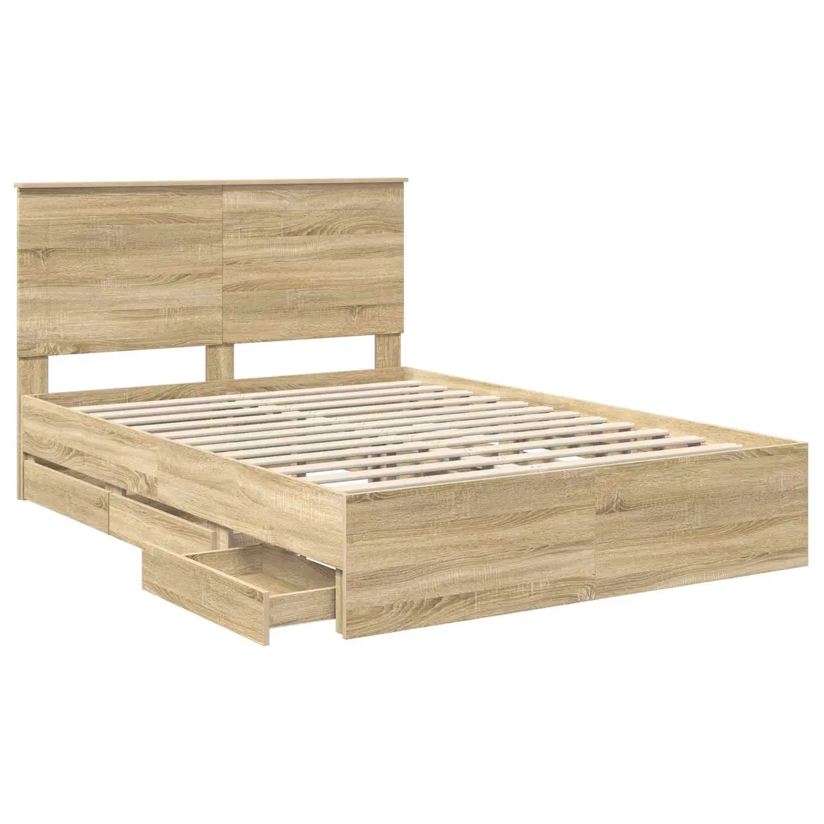 Bed Frame Modern Brown Engineered Wood with Storage Drawer 150 x 200 cm