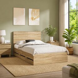 Sonoma Oak Bed Frame with Storage Drawer 135 x 190 cm