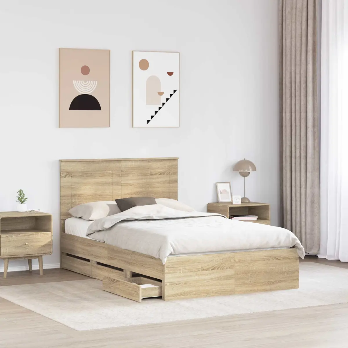 Sonoma Oak Bed Frame with Storage Drawer 135 x 190 cm