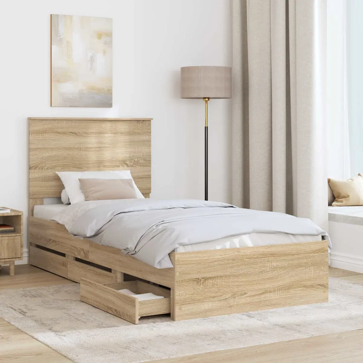 Bed Frame with Storage Drawer Sonoma Oak 90 x 190 cm Engineered Wood Modern