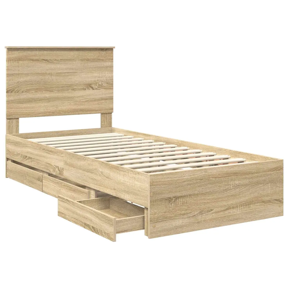 Bed Frame with Storage Drawer Sonoma Oak 90 x 190 cm Engineered Wood Modern